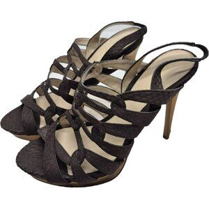 Elie Tahari Meredith Wedge Suede Strappy Heeled Sandals Brown Gold Women's 8 38
